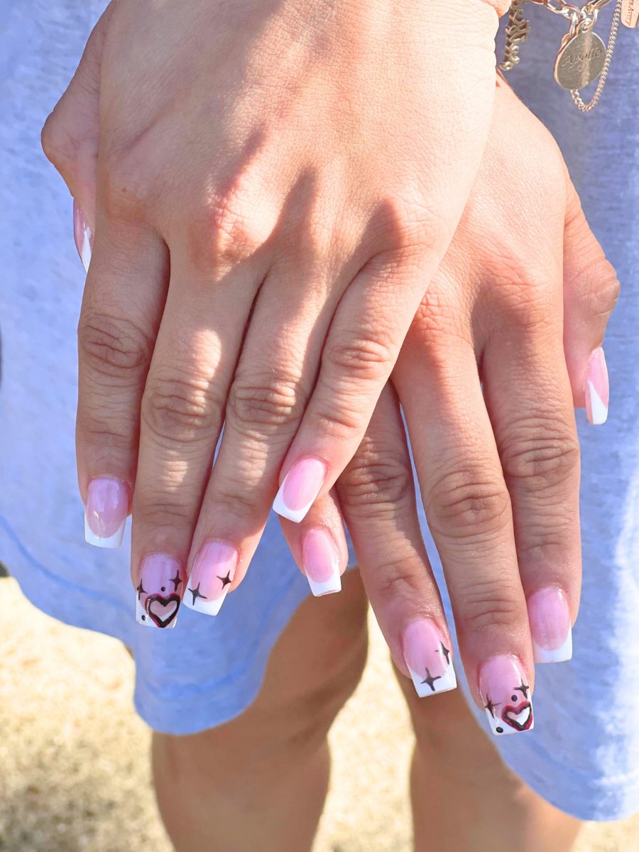Pink French Manicure With Hearts