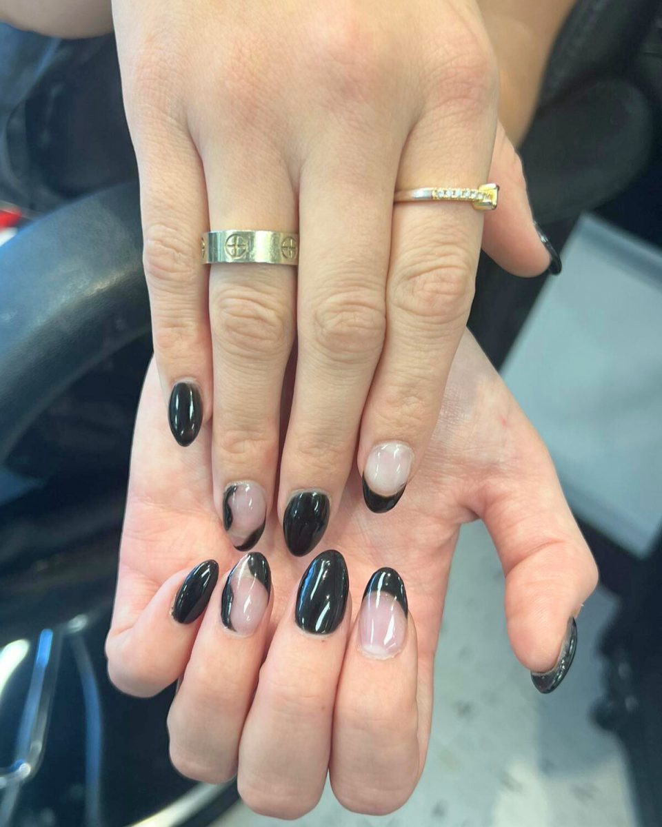 Clear French manicure with black tips